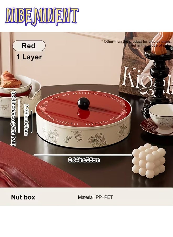 NIBEMINENT Vintage French Dry Fruit Serving Tray with Lid for Snacks, Large Snack Spinner, Snackle Box Container, Ideal for Organizing Candies And Nuts in Your Living Room Beige/Red - Image 5